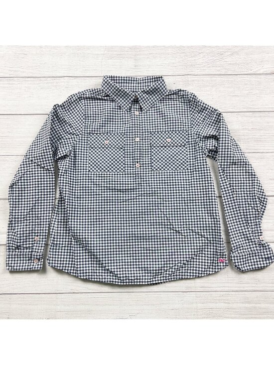 Vineyard Vines Other - Vineyard Vines Boys Navy White Gingham Long Sleeve Performance Shirt L 14